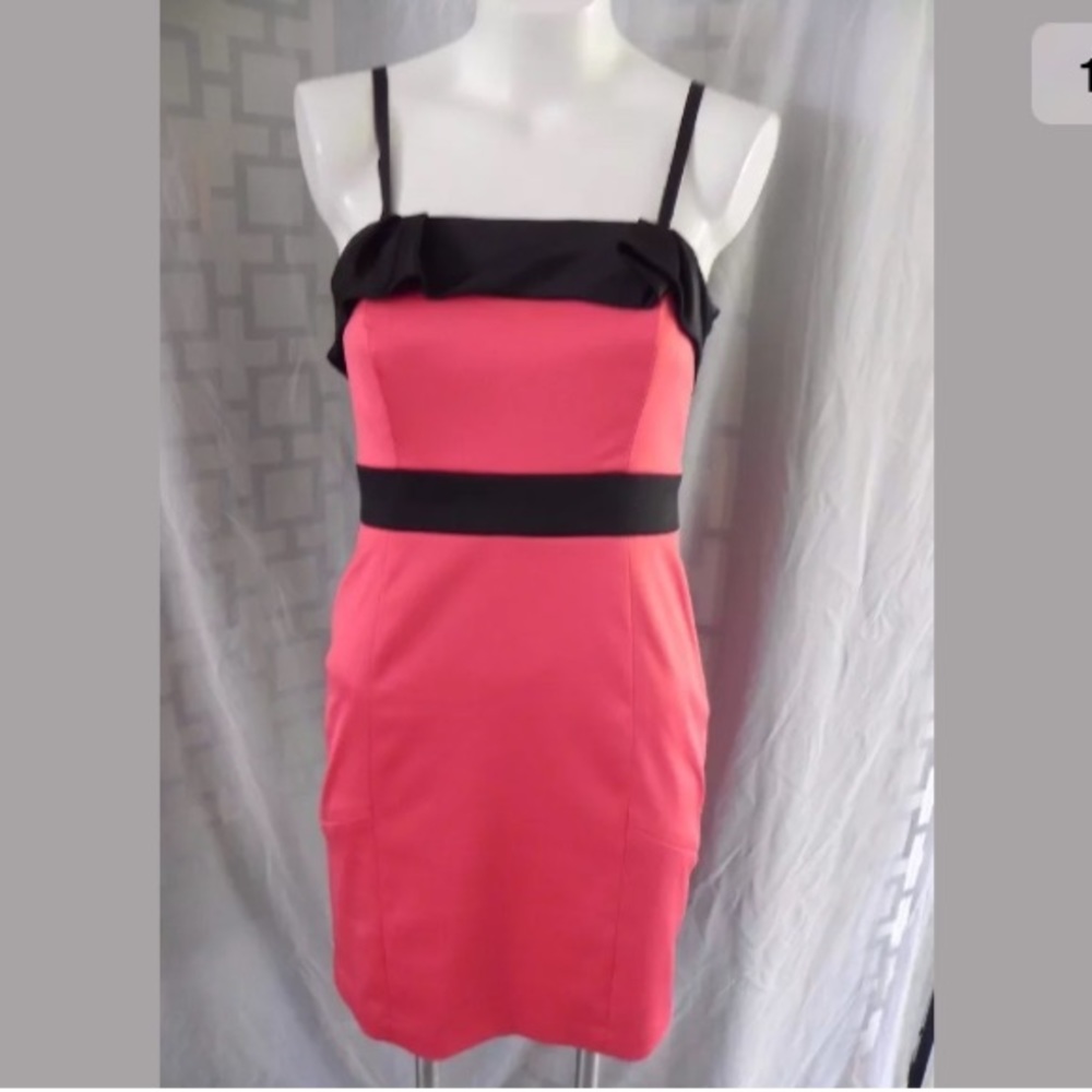 BCBG Coral/Black Spaghetti Strap Cocktail Dress 4