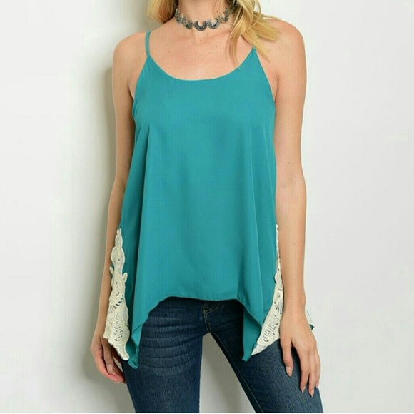 Tops - GORGEOUS JADE TANK TOP WITH LACE TRIM