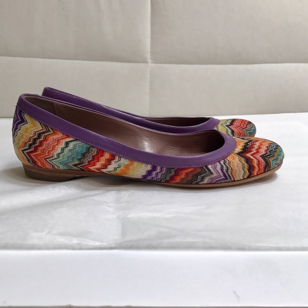 Missoni zig zag ballet flats purple leather trim