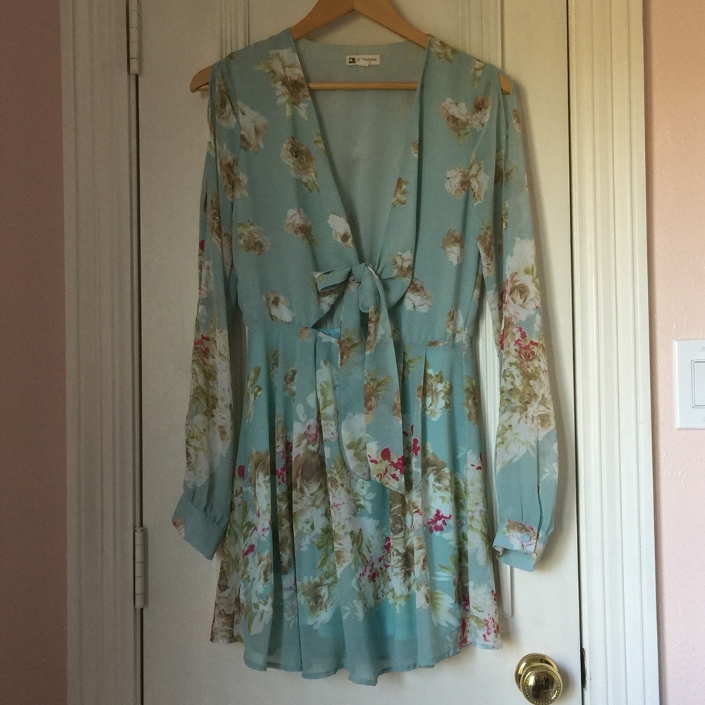 Blue floral romper tie around waist