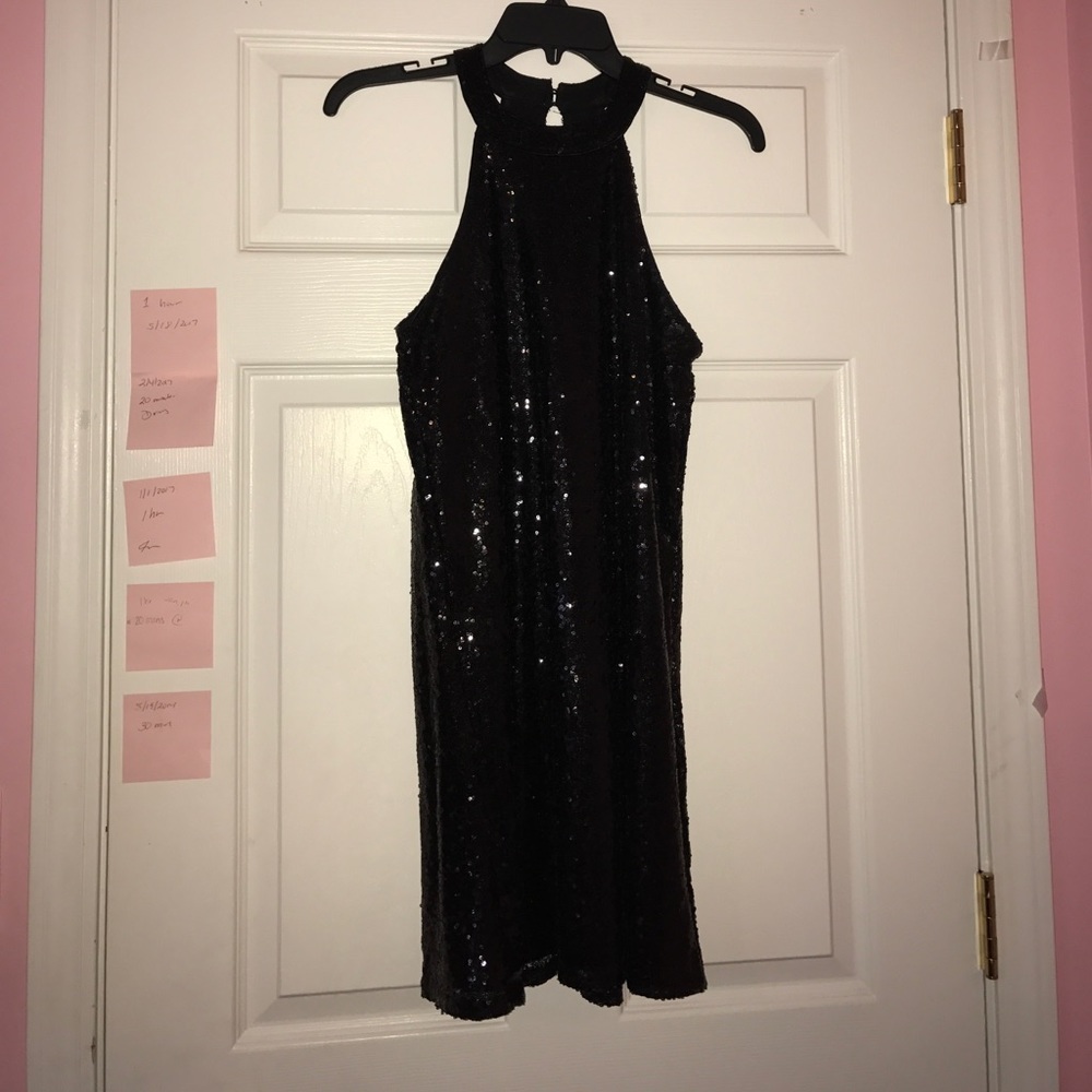 black cocktail sequin dress
