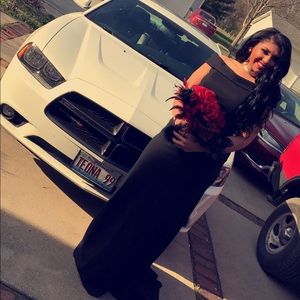 Black off the shoulder Sherri hill dress.