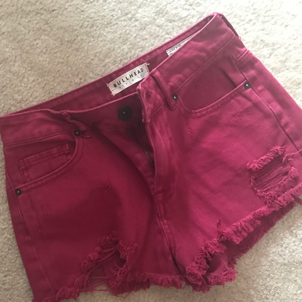 pac sun burgundy high waisted denim shorts