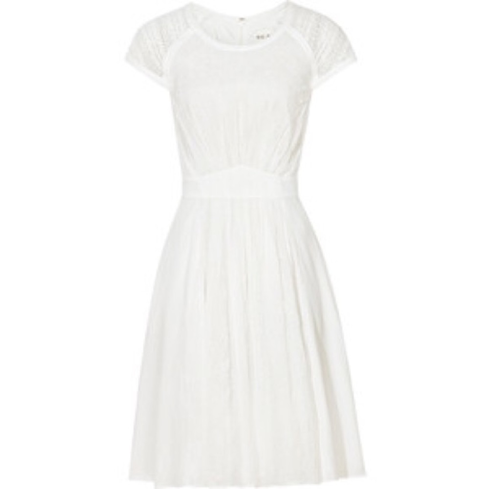 White Reiss capped sleeve fit and flare dress