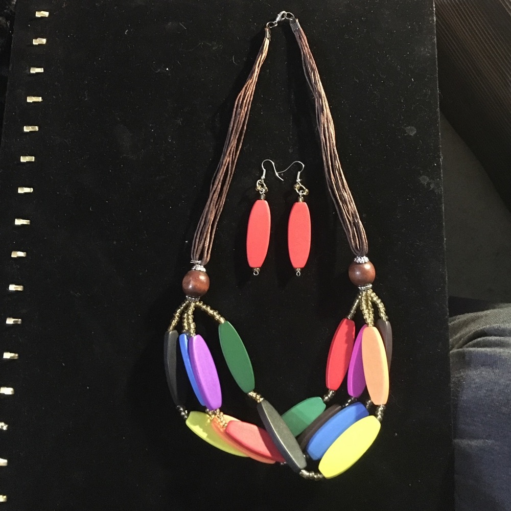 Colorful Wood Beaded Handmade Jewelry Set 16”