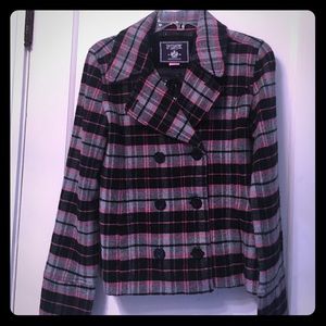 Gently used Pink plaid peacoat!