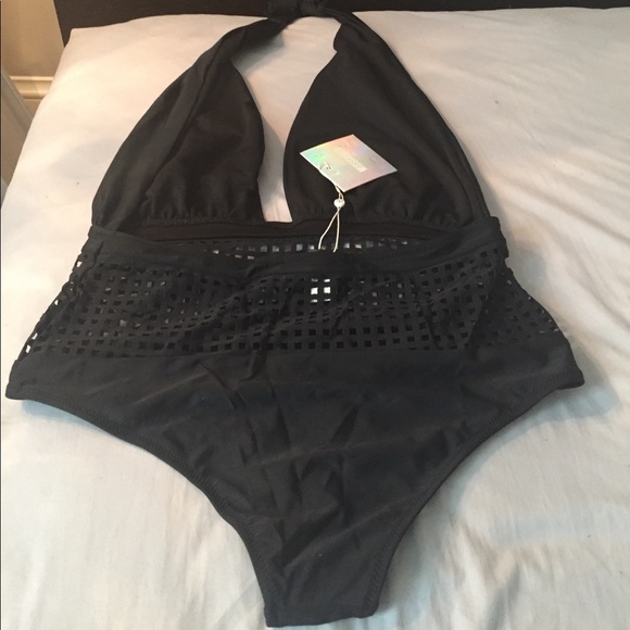 HP! SIZE 10 LEFT! BLACK HALTER GRID FRONT SWIMSUIT - Picture 6 of 6
