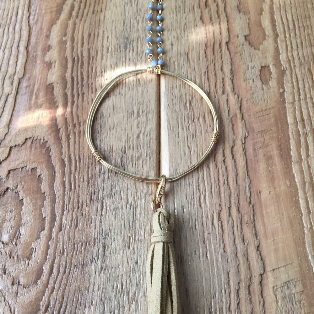 NWT Neutral Leather Tassel Necklace