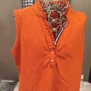 Lands End orange polka dot sleeveless shirt