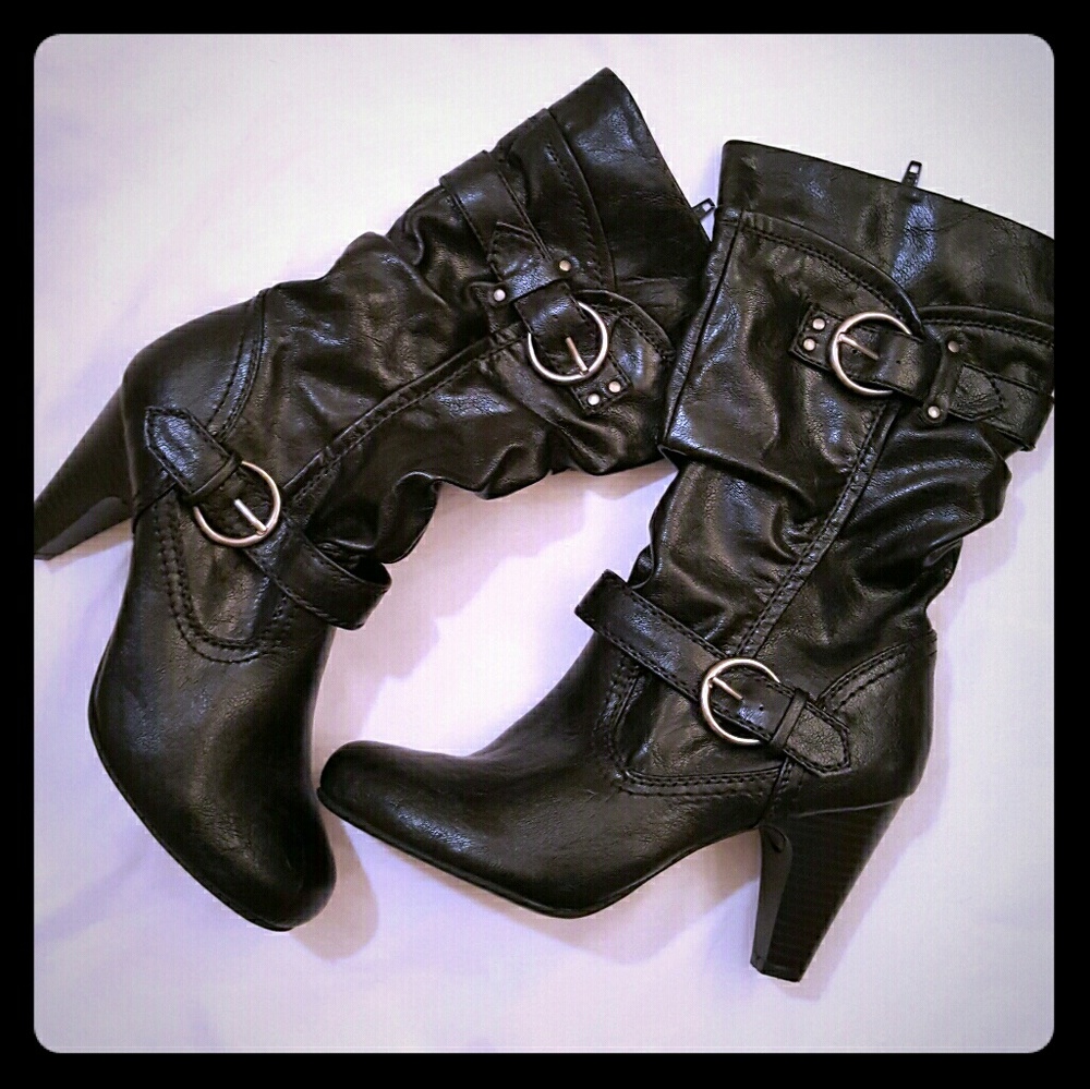 White Mountain Buckle Heel Boots