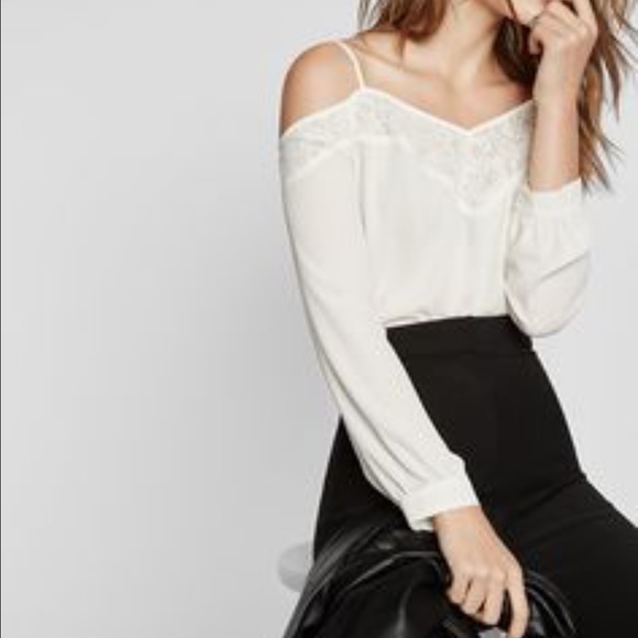 SOLD Express White Cold Shoulder Top - Picture 1 of 3