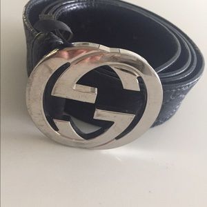 GUCCI Black Leather  Guccissima Belt