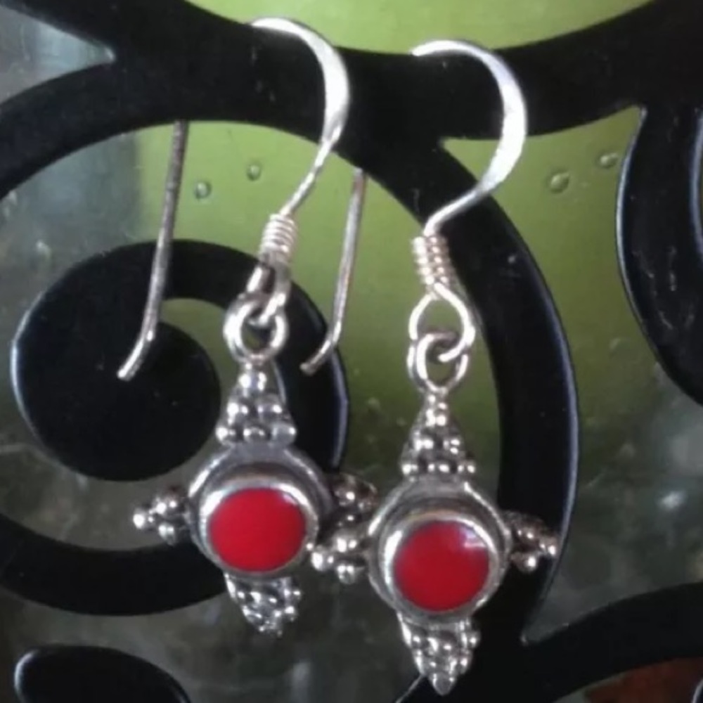 .925 Sterling Silver Bali Hook Dangle Earrings-new