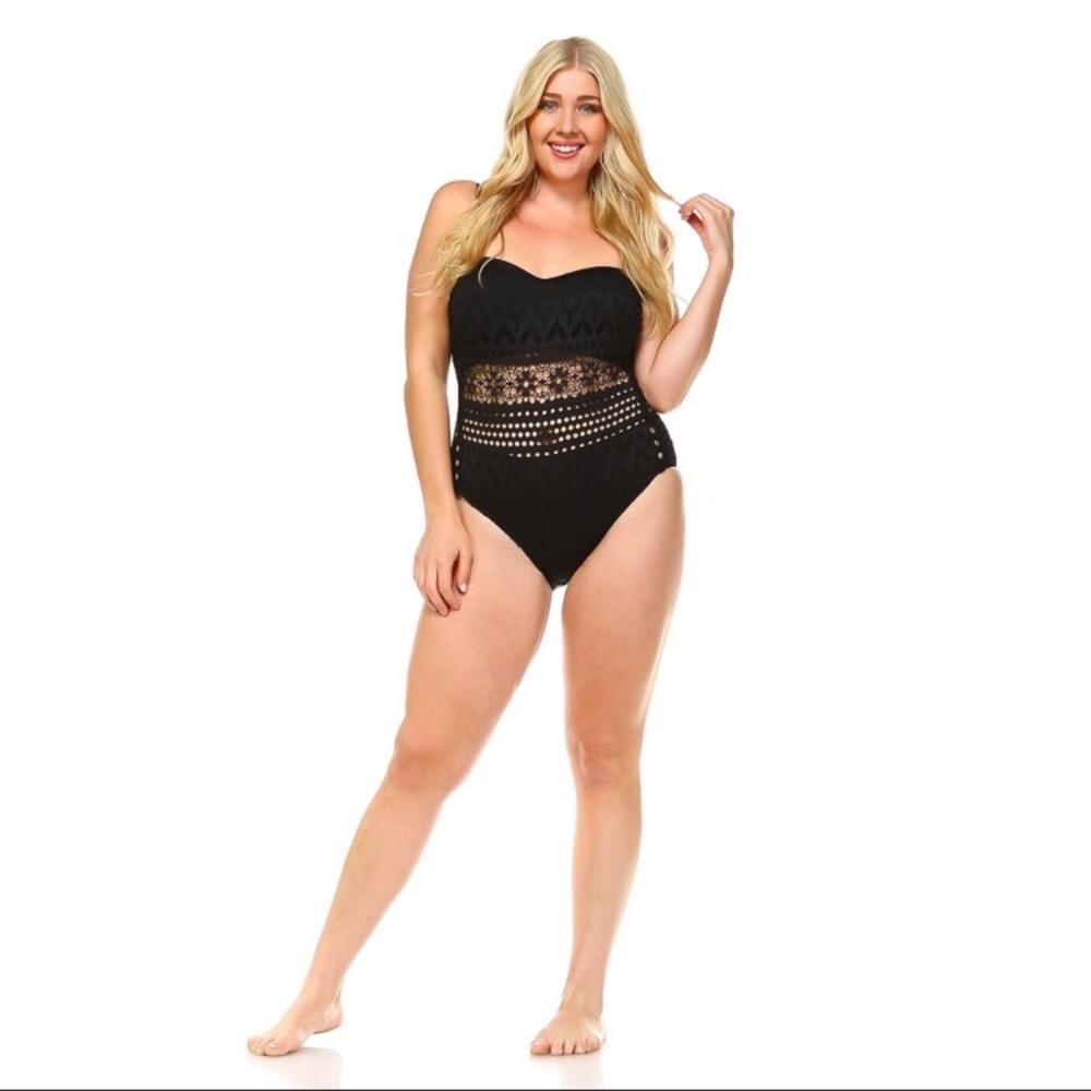 Retro Black Lace swimsuit PLUS size available - Picture 2 of 5
