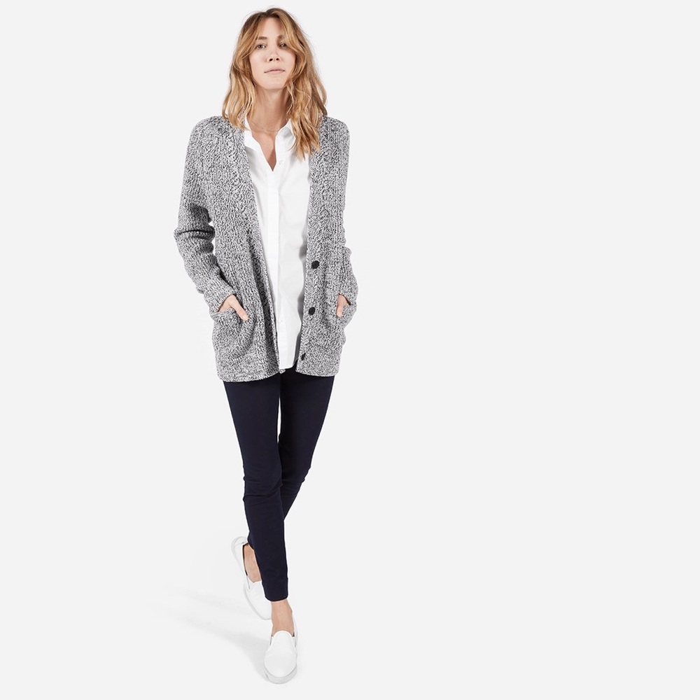 Everlane The Chunky Wool Cardigan in Grey Marled