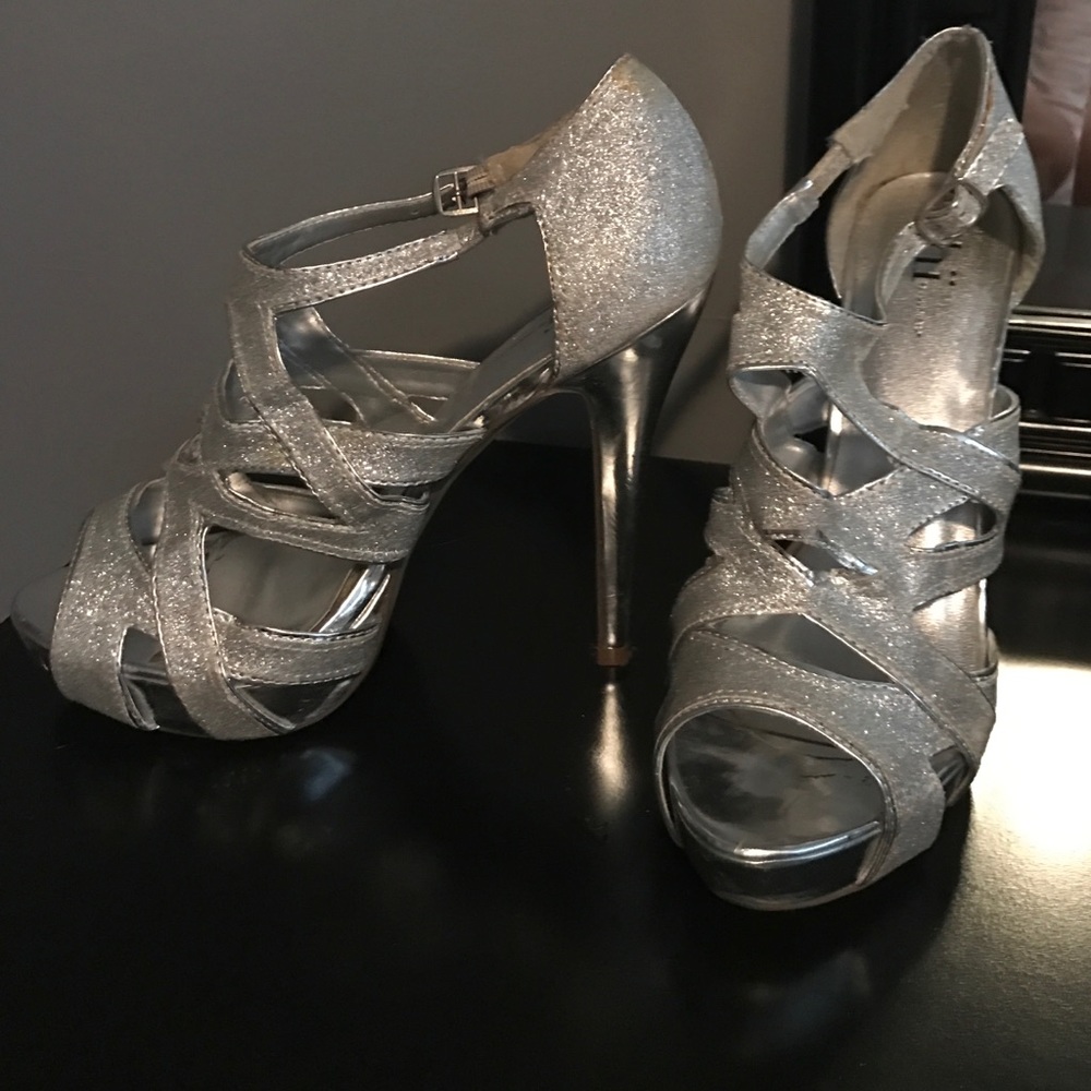 Silver glitter heels