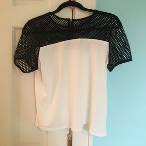 Topshop Black and White Fishnet / Mesh Tee