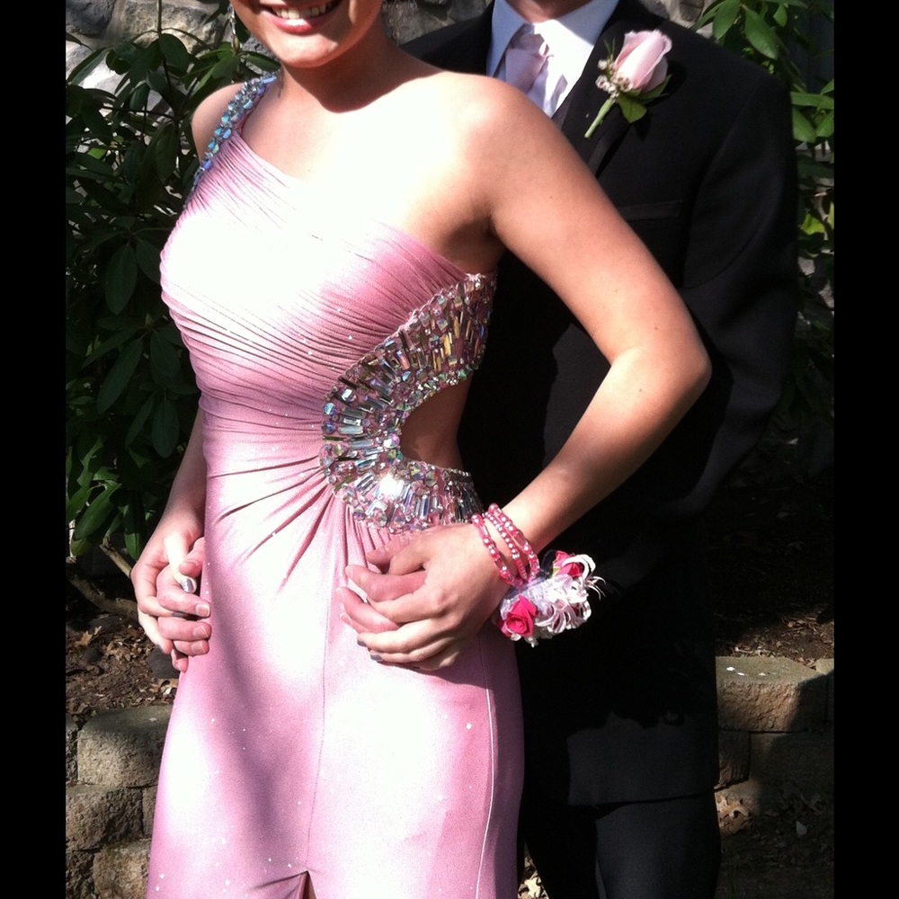 Tony Bowls One Shoulder Rhinestone Cut Out Gown