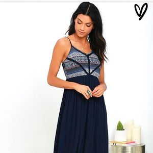 Navy blue print maxi dress-Brand new