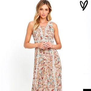 Beige floral print maxi dress-Brand new