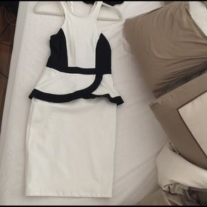 Peplum black white block dress