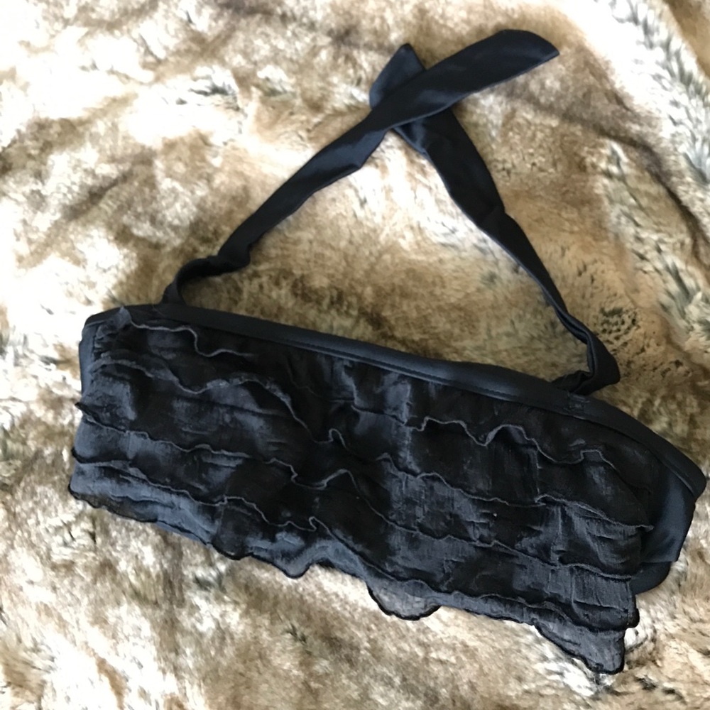 Black Bandeau Flounce Bikini Swim Top Size Medium