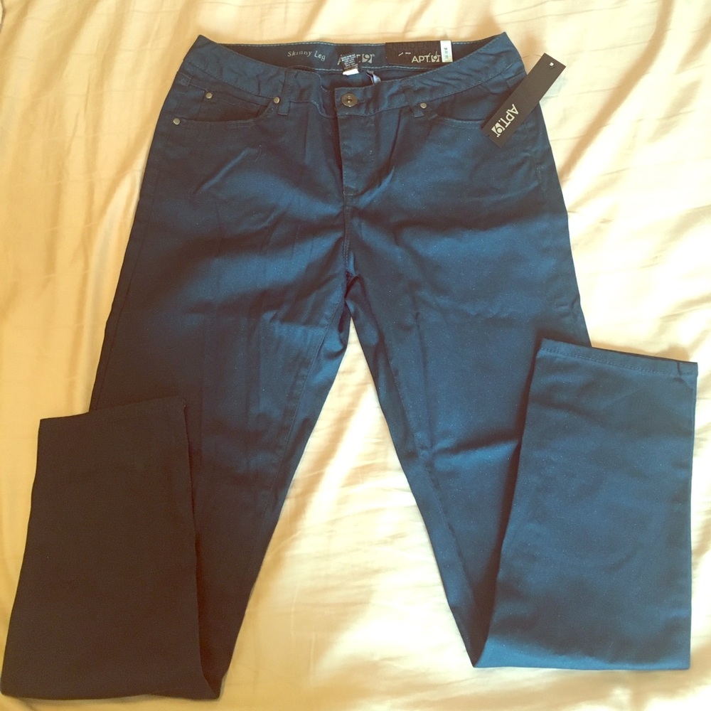Teal/blue sparkly skinny dress pants