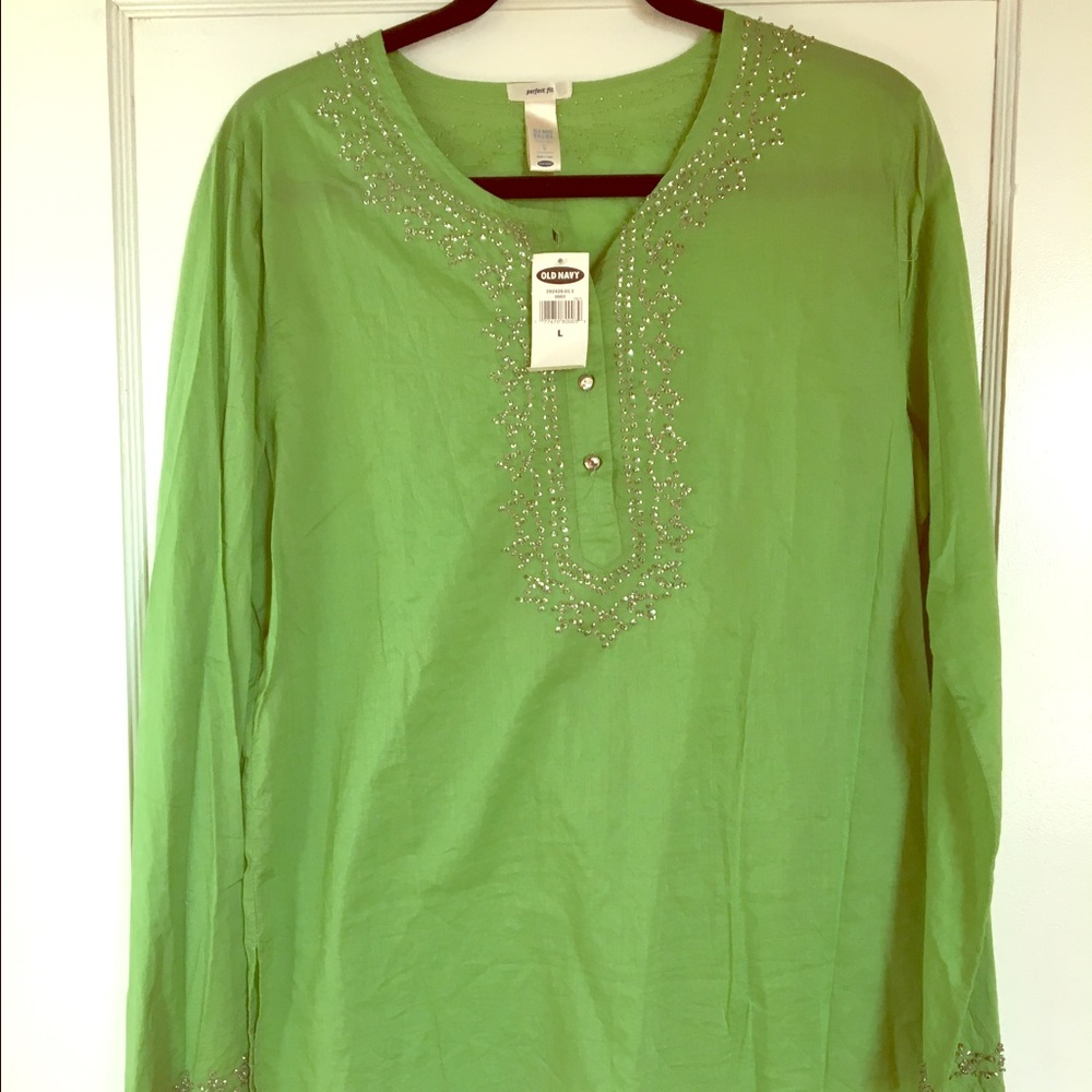 Green bohemian Old Navy top with beading size L