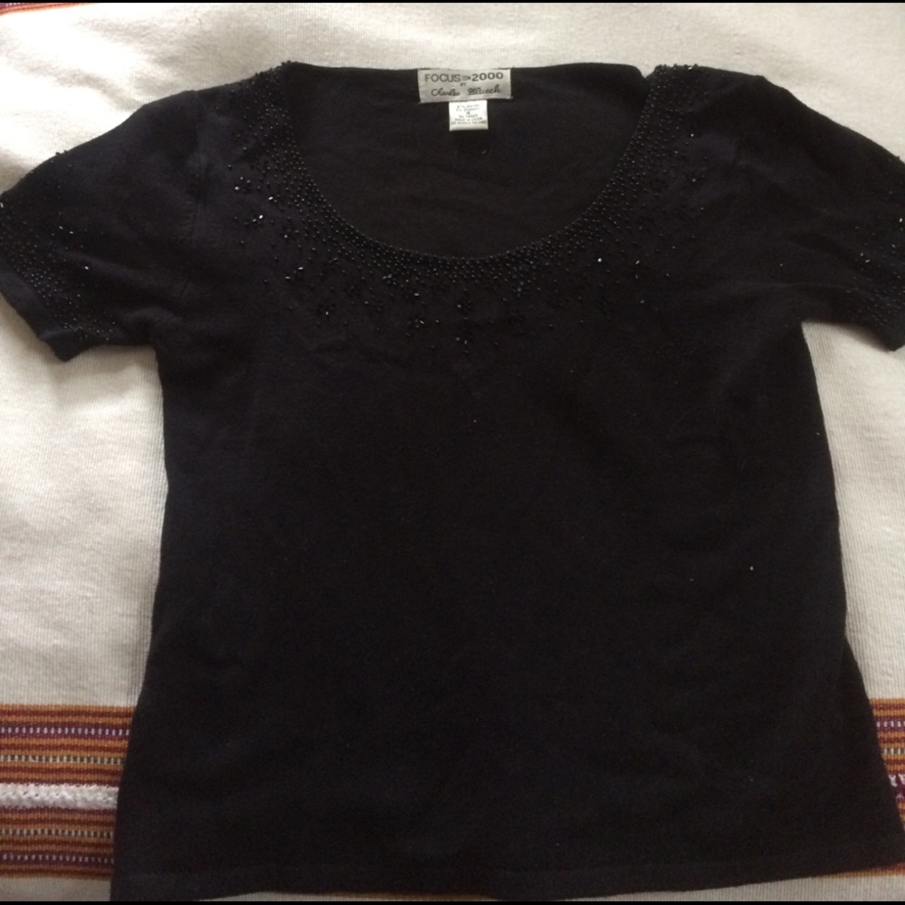 Beaded short sleeve sweater top