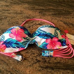 Tropical Push Up Strappy Bandeau Bikini Top/Large