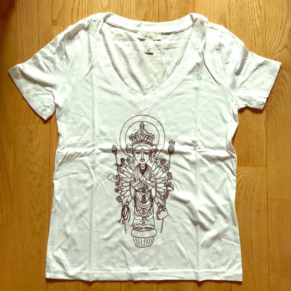 NEW Original Custom v-neck white womens tee Buddha
