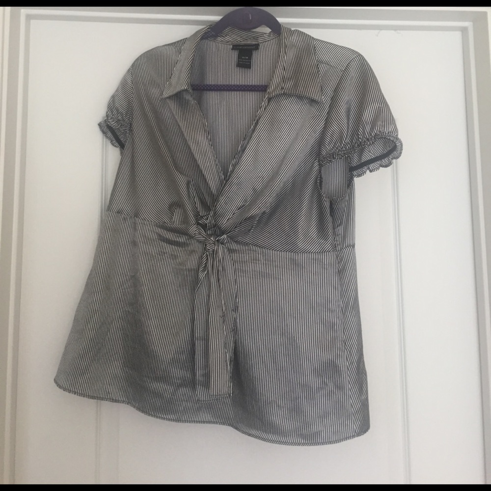 Black and white Striped tie front dress shirt