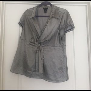 Black and white Striped tie front dress shirt