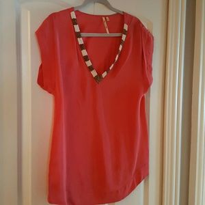 Beaded neckline silk shirt