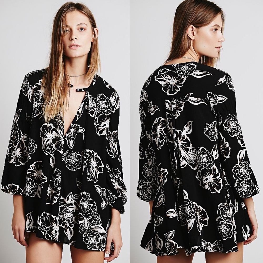 Free People Foil Print Floral Swing Tunic
