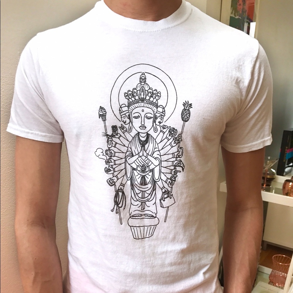 New Custom graphic men's tee Buddhist god of mercy