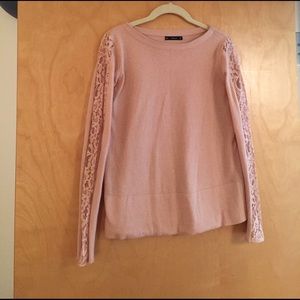 Pastel pink Zara sweater with lace detail. Size S