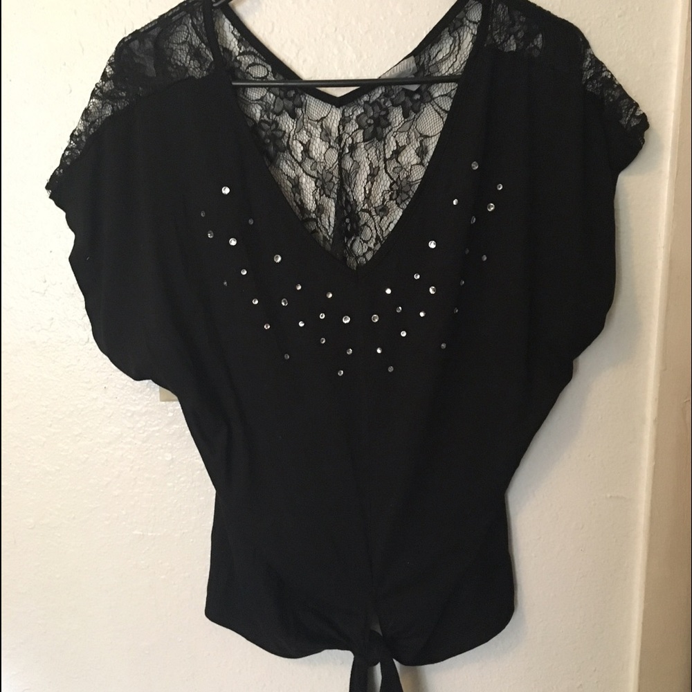 VANITY Black Lace Tie Top