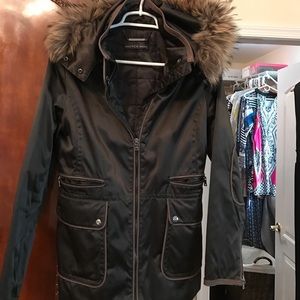 Andrew Marc dark brown jacket with fur hood