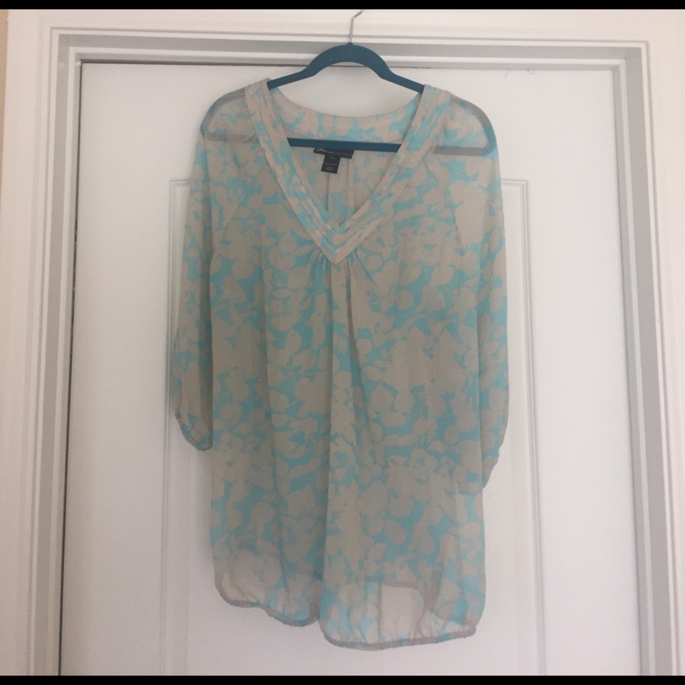 Blue and cream sheer blouse