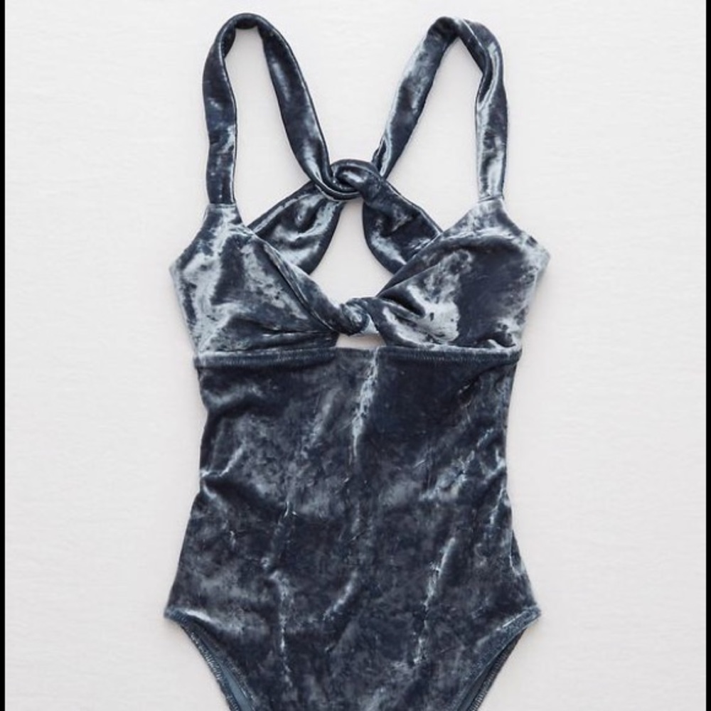 Blue crushed velvet Aerie Bodysuit