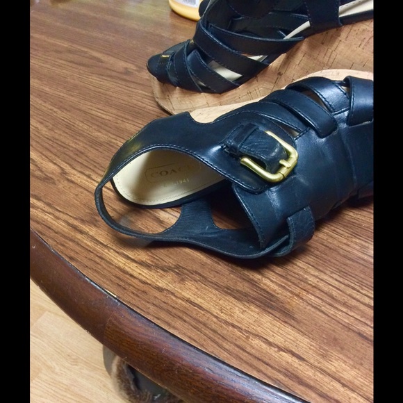 Black leather Coach Wedges - Picture 2 of 4