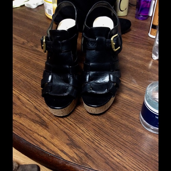 Black leather Coach Wedges - Picture 3 of 4