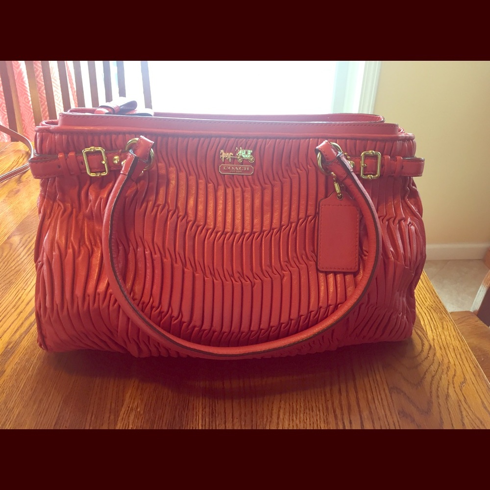 Kara Careyall Coach satchel in Vermillion.