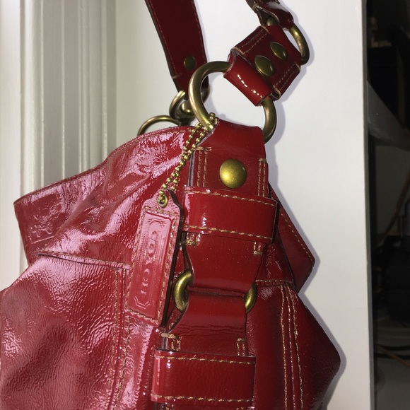 Coach red patten leather hobo bag. - Picture 2 of 7