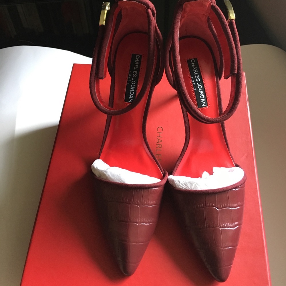 Charles Jourdan Red Heels with Embossed Leather