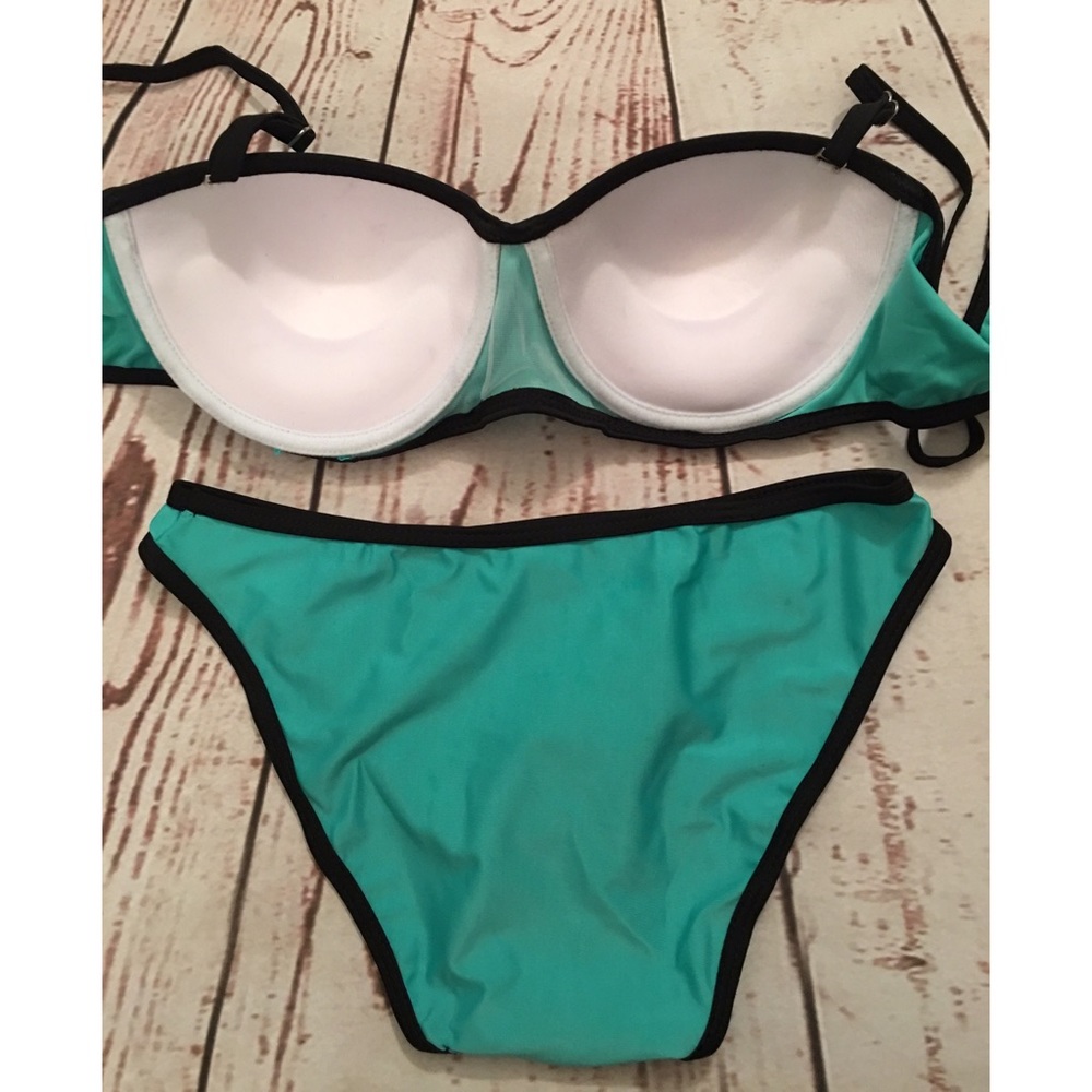👙🍹GREENISH TURQUOISE & BLACK BIKINI-NEW🍹👙 - Picture 2 of 3