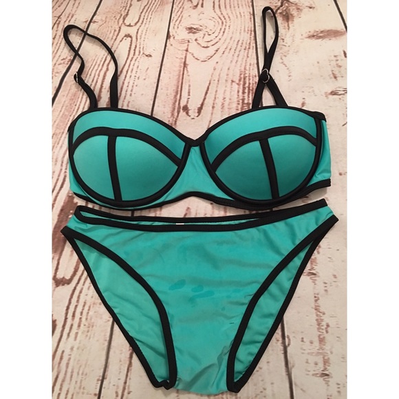 Boutique Other - 👙🍹GREENISH TURQUOISE & BLACK BIKINI-NEW🍹👙
