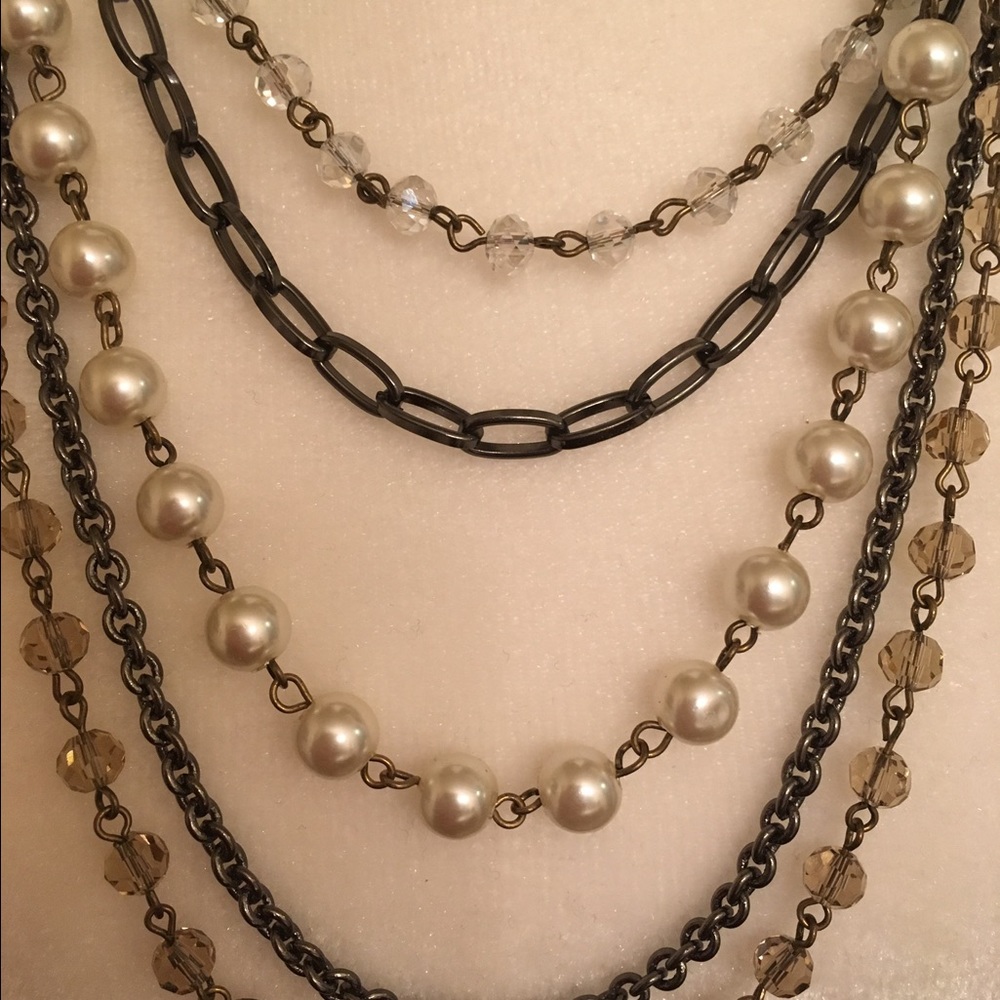 SOLD - Five Strand Necklace with Faux Pearls