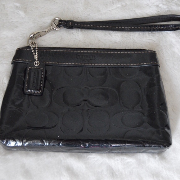 Black Authentic Patent Coach Signature Wristlet - Picture 3 of 5